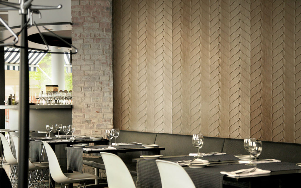 Restaurant using MirroFlex Wall Panels in Ariel Washed Oak