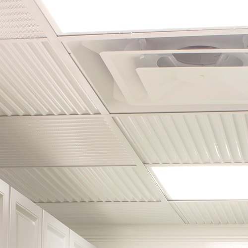 MirroFlex Decorative Acoustic Ceiling Tiles, Corrugated + Matte White Perforated (500x500)
