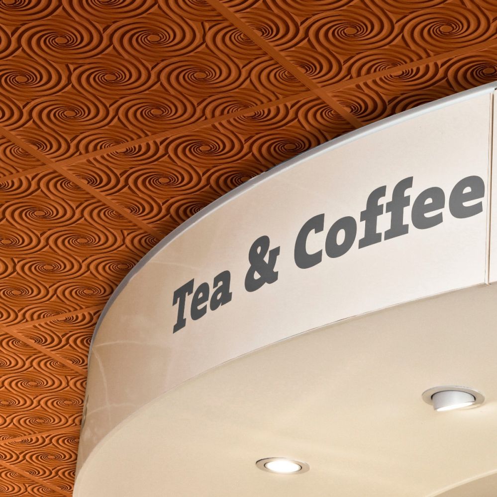 Lay-in ceiling tiles come in a variety of colors, textures, and finishes.
